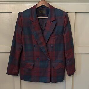 Giorgio Sant'Angelo Vintage Wool Plaid Blazer Double Breasted Burgundy Navy 8